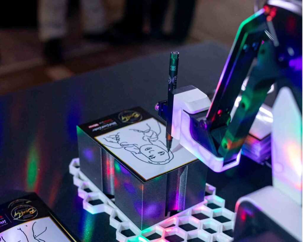 sketch bot www.bigday.events robotic arm cartoon images on the spot. corporate events